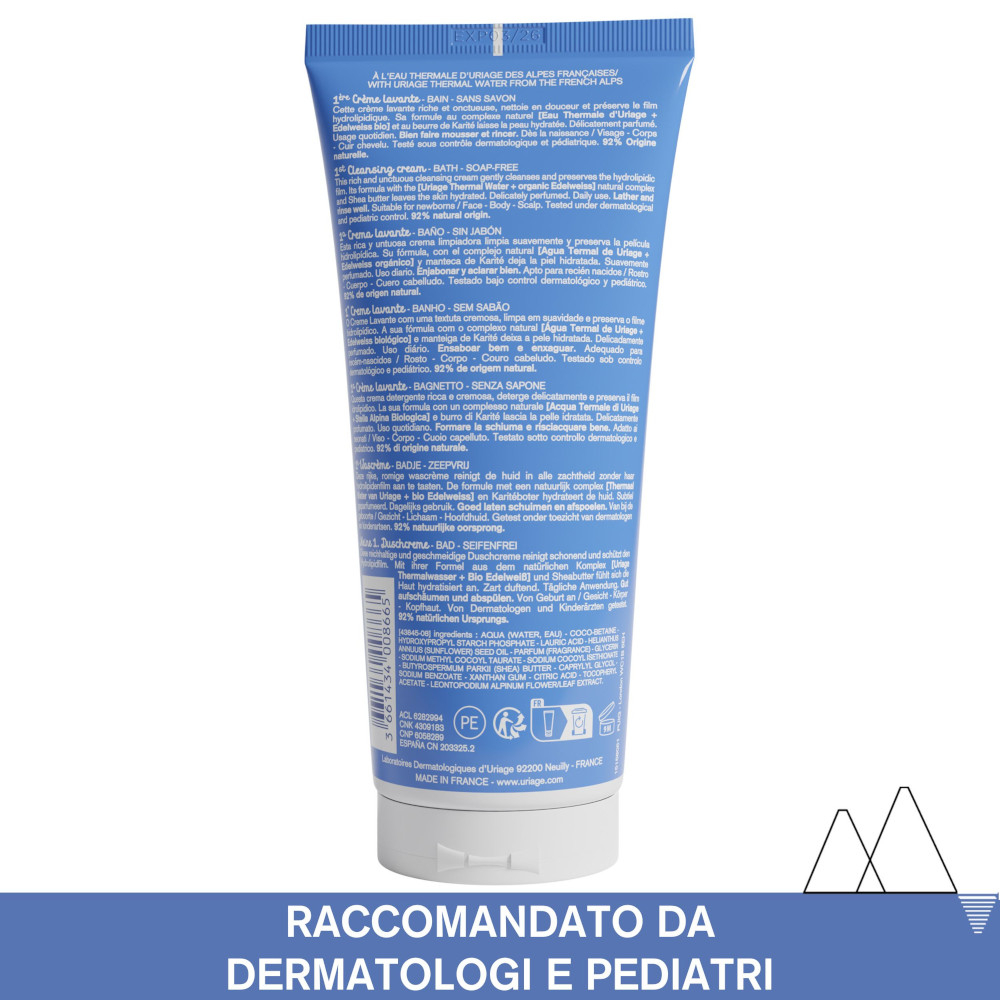 URIAGE Detergente e shampoo bebè per detergere delicatamente e preservare il film idrolipidico  200ml
