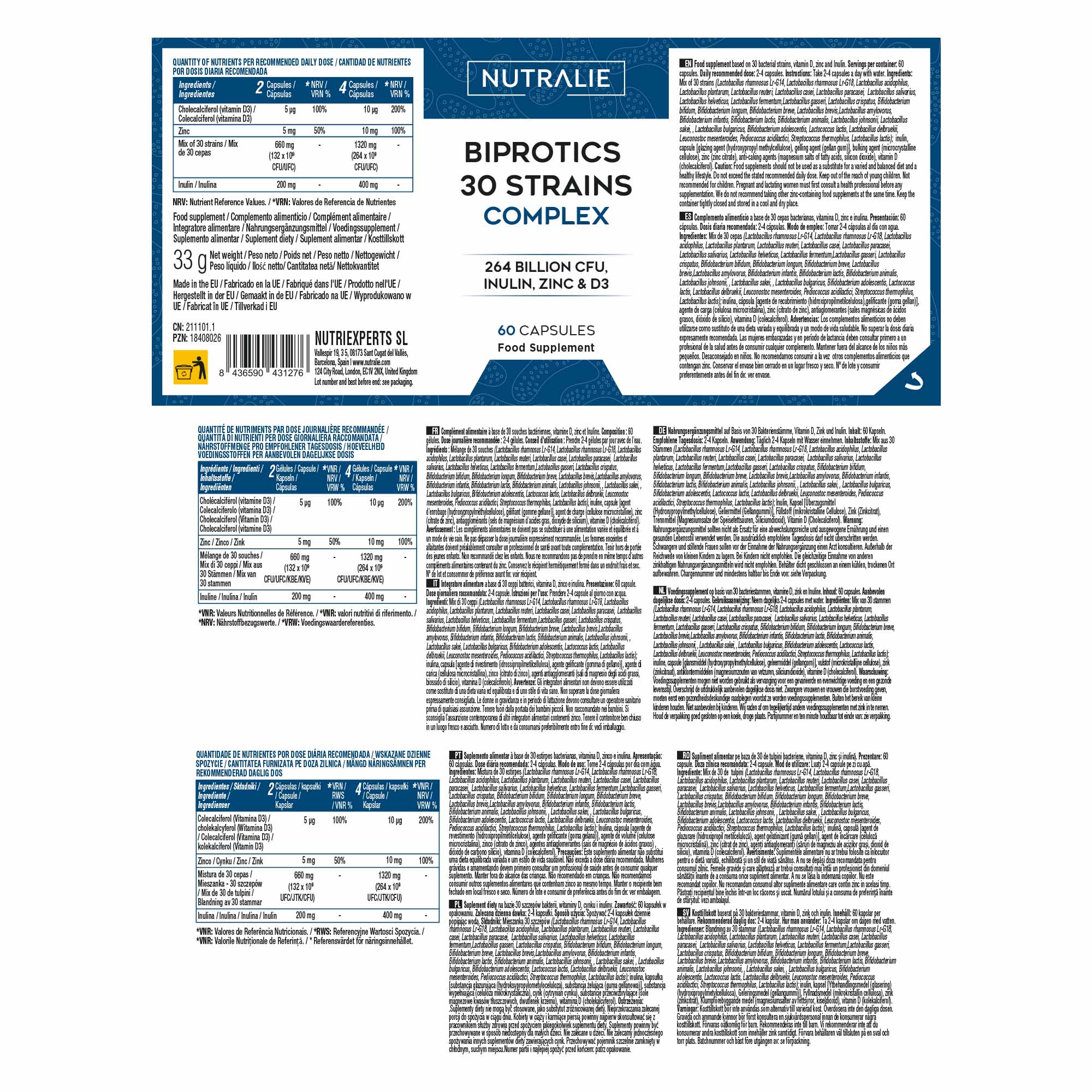 Nutralie Probiotici 30 Ceppi Complex 60 Capsule - Integratore Per Il Benessere Intestinale