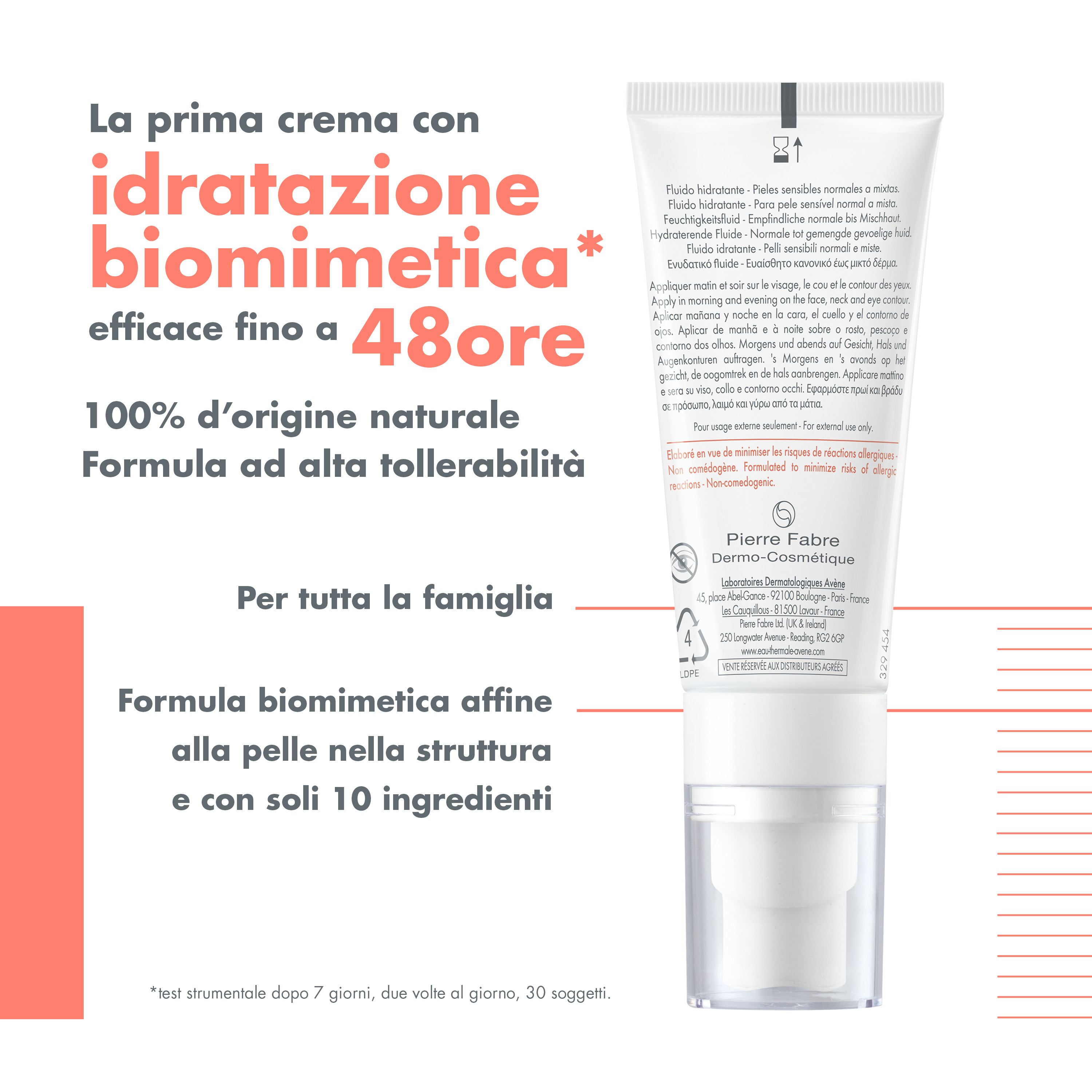 Eau Thermale Avène Tolerance Hydra 10 Fluido Idratante, 48h di idratazione, con Acido ialuronico e Acqua termale, Pelle Secca e Sensibile, Cosmetico Sterile® 40ml