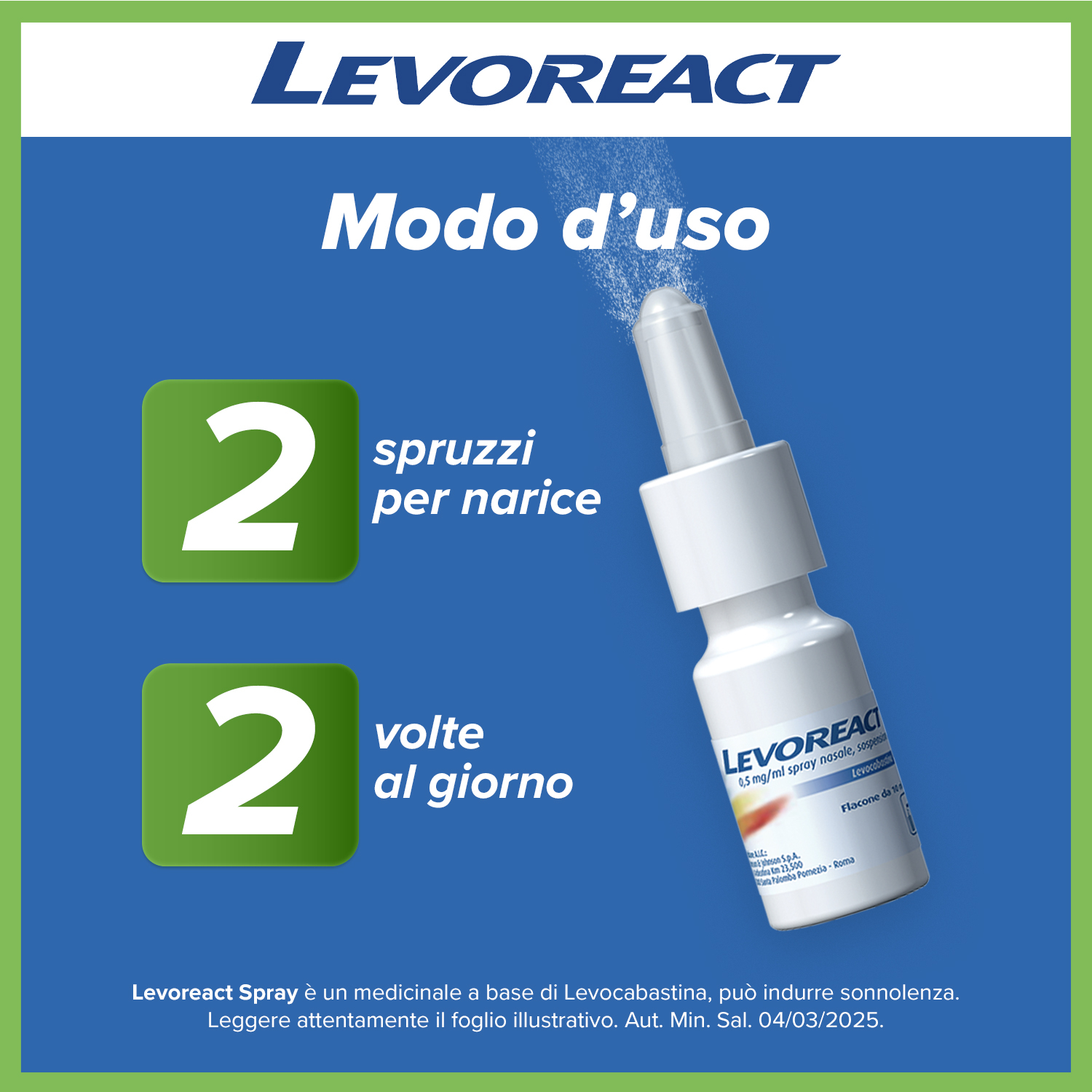 Levoreact Spray Nasale Antistaminico per Allergia Riniti Allergiche e Naso che Cola