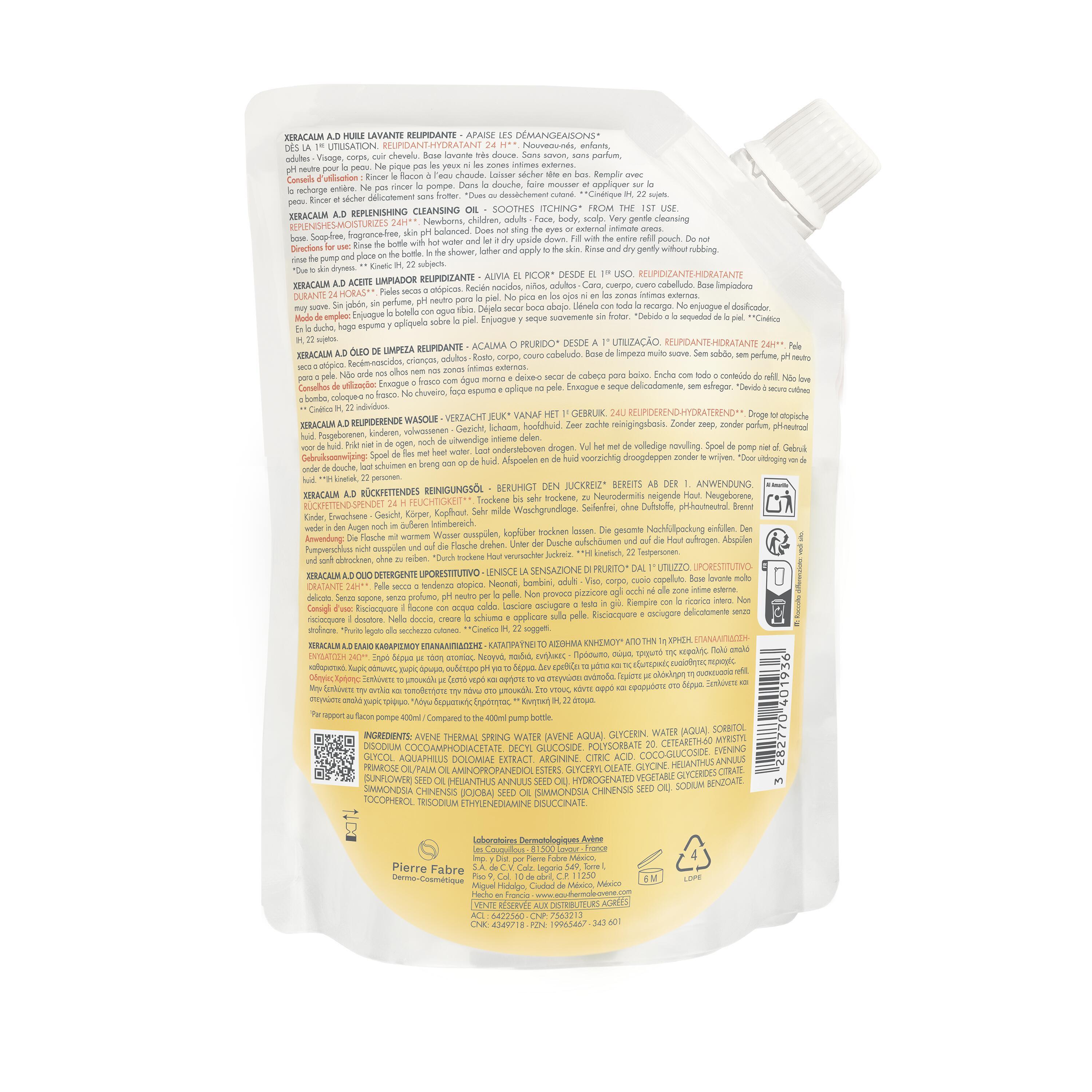 Avène Xeracalm AD - Olio Detergente Liporestitutivo Per Pelle Secca E Atopica Eco-Ricarica 400 ml