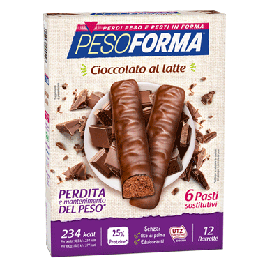 Pesoforma Barrette al Cioccolato al Latte - 6 Pasti sostitutivi per perdita e mantenimento del peso corporeo - 12 barrette