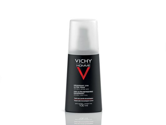 Vichy Homme Deodorante 24H - Spray ultra-fresco Testato Dermatologicamente 100 ml efficace per 24 ore
