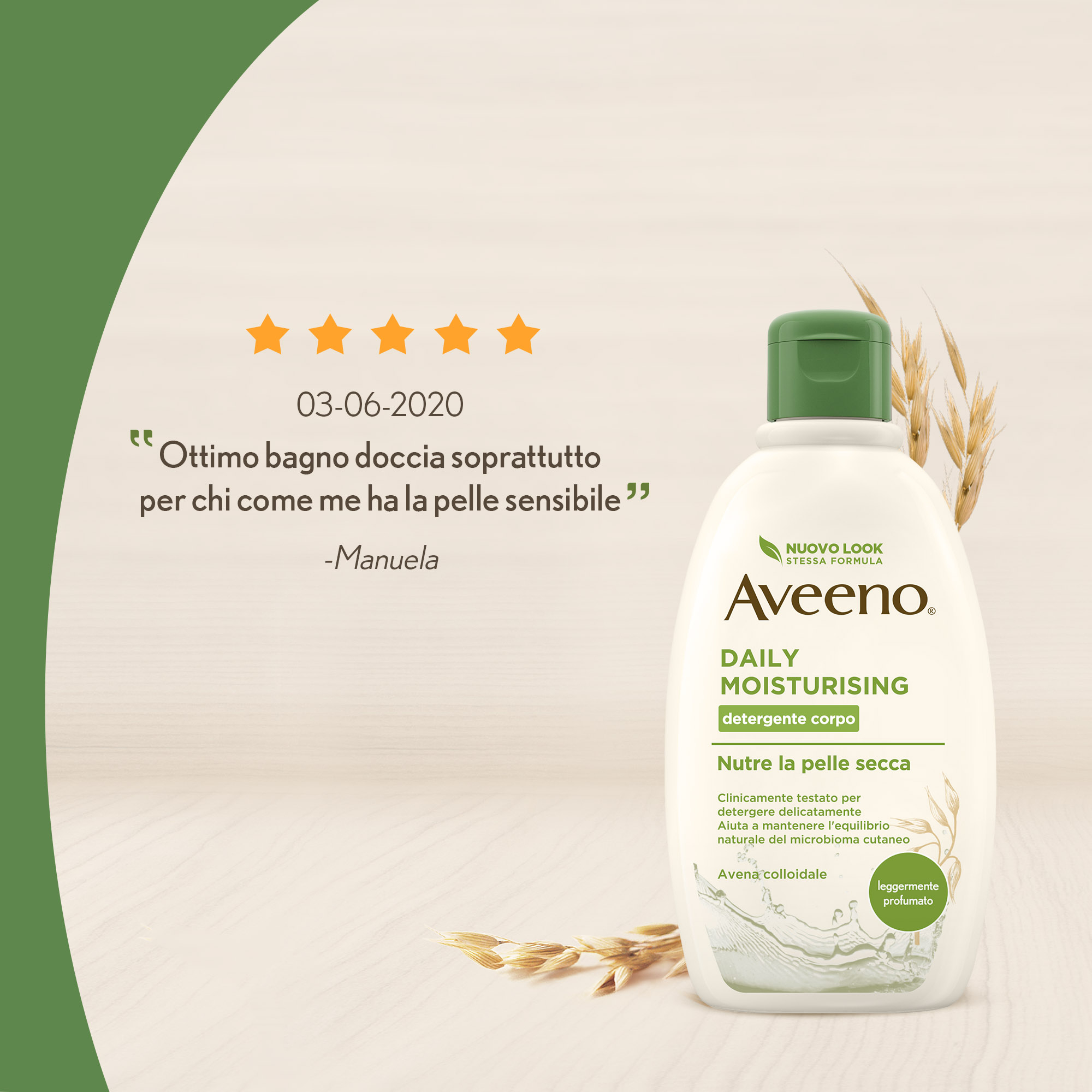 Aveeno Daily Moisturising, Crema Corpo Idratante Bagno Doccia, Detergente Corpo, Pelli da Normali a Secche, Profumo Delicato, 500 ml