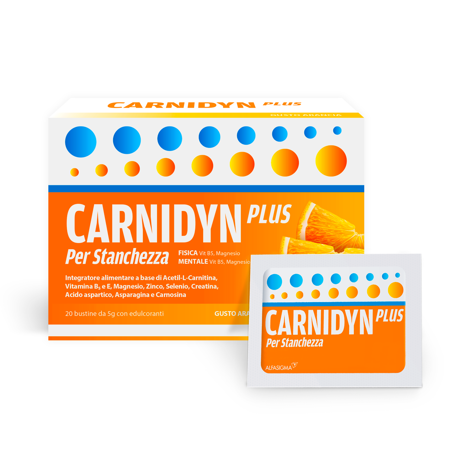 Carnidyn Plus Integratore Alimentare a base di Sali minerali, Carnitina, vitamine, per Stanchezza Mentale e Fisica, utile in caso di spossatezza - 20 Bustine