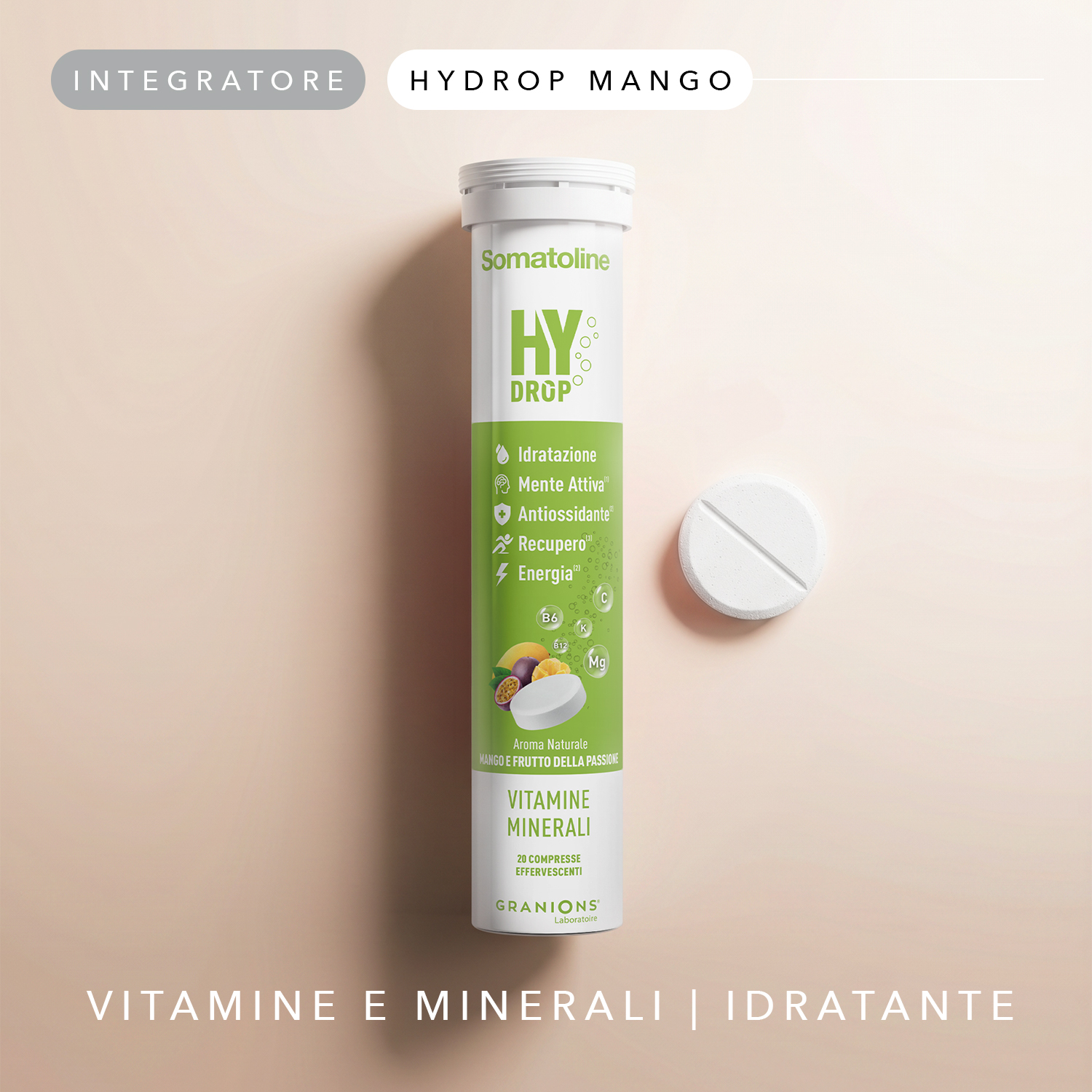 Somatoline SkinExpert Hydrop 20 Compresse Effervescenti Gusto Mango & Passion Fruit - Integratore Per Il Metabolismo Energetico