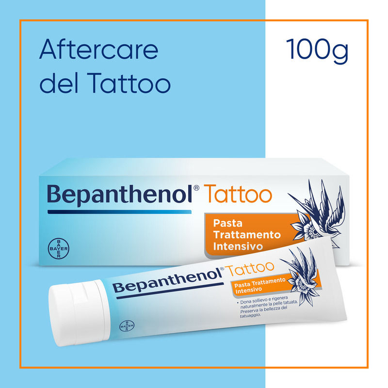 Bepanthenol Tattoo, Pasta Trattamento Intensivo per Tatuaggio, con Pantenolo, Senza Coloranti, Profumi e Conservanti, Protegge, Idrata e Rigenera la Pelle Tatuata,  100g