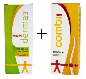 MOM trattamento pediculosi COMBI Emulsione con pettine + DERMA3 Shampoo ristrutturante