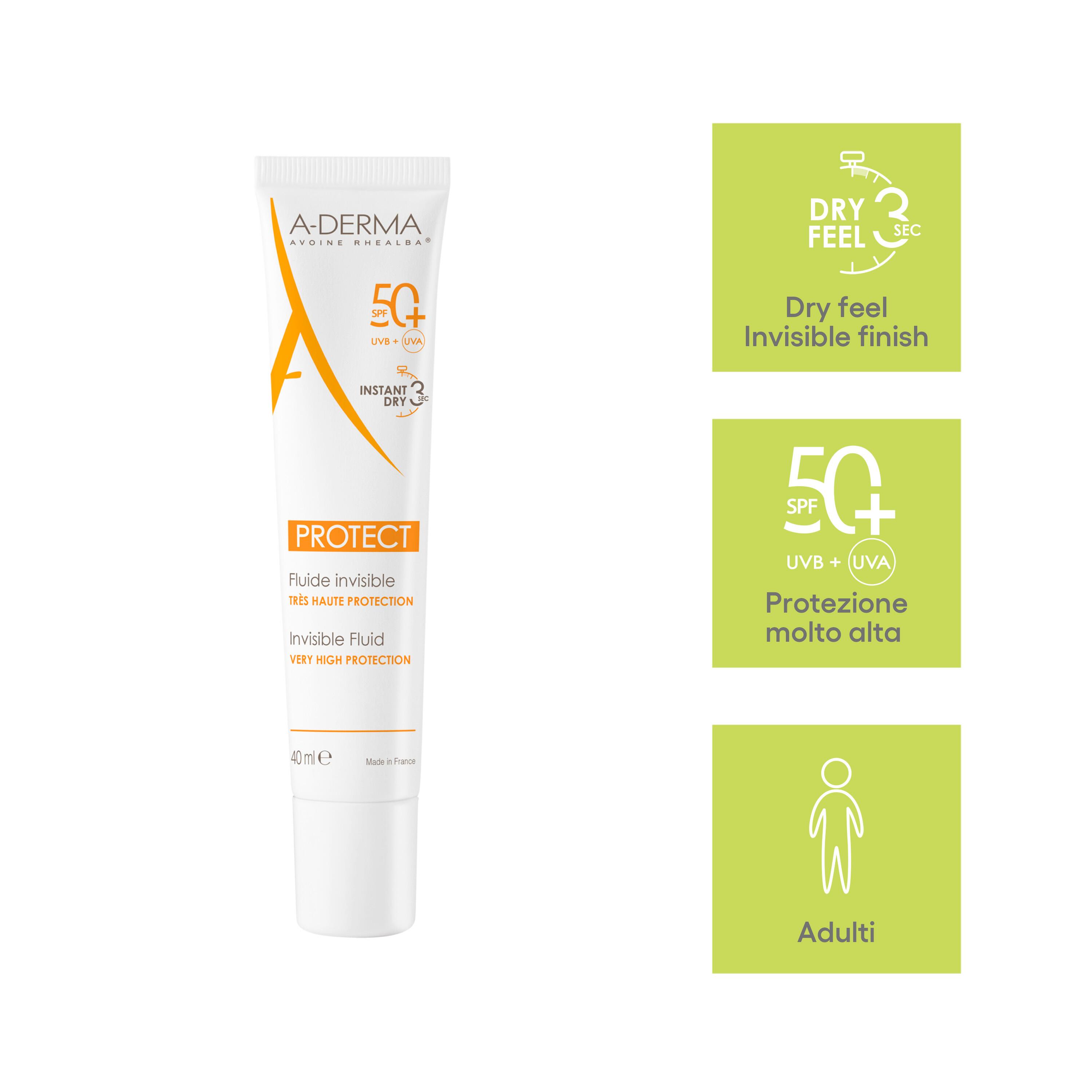 A-DERMA Protect Fluido Solare Viso Invisibile SPF 50+ 40ML