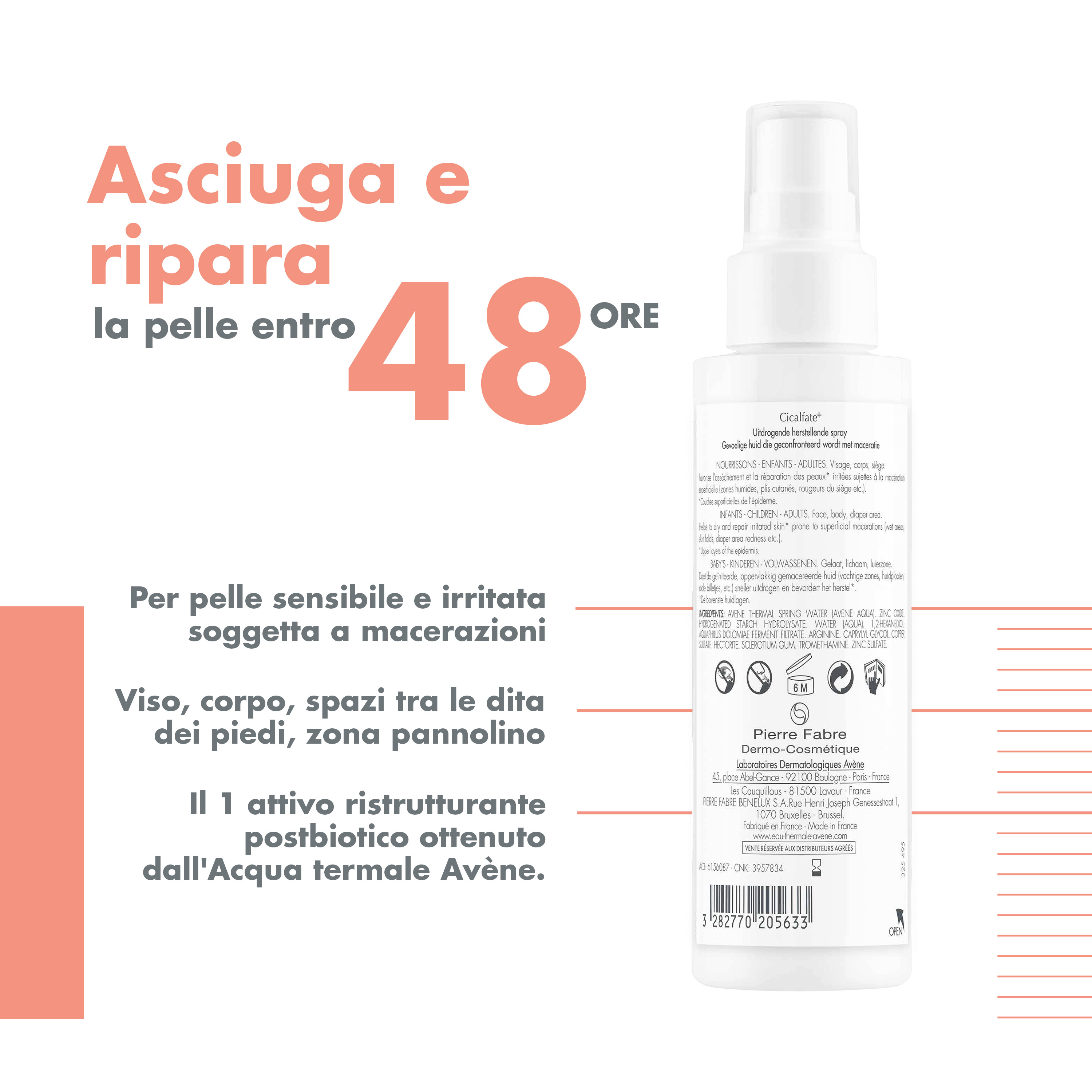Eau Thermale Avène Cicalfate+ Spray Adsorbente Ristrutturante, ripara zone umide soggette a macerazione, con Rame e Zinco, Pelle fragilizzata, 100ml