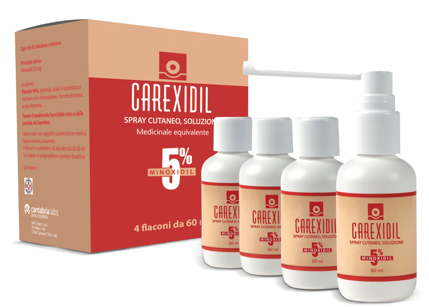 Difa Cooper Carexidil 5% Minoxidil Soluzione Cutanea, 4 Flaconi x 60ml