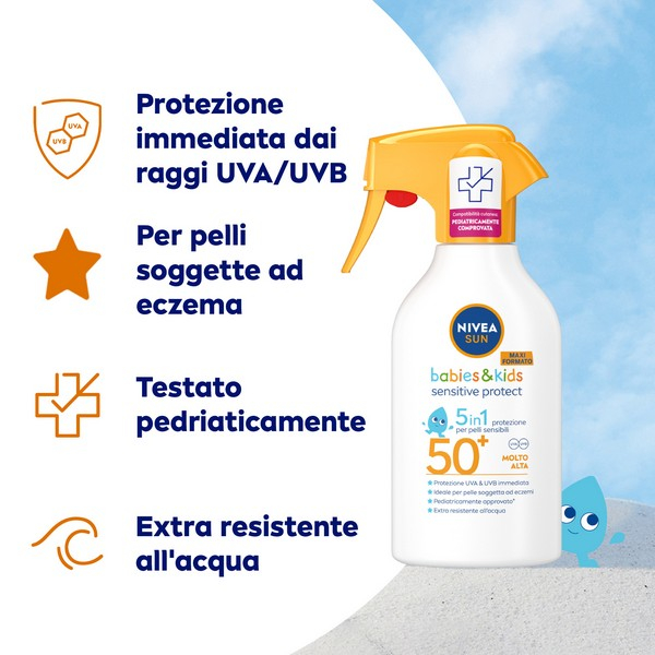 Nivea Sun Spray Solare Kids Sensitive Protect FP50+ 270 ml, Crema solare per bambini e neonati