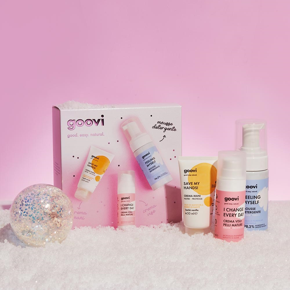 GOOVI SET Mousse Detergente + Crema Viso + Crema Mani 