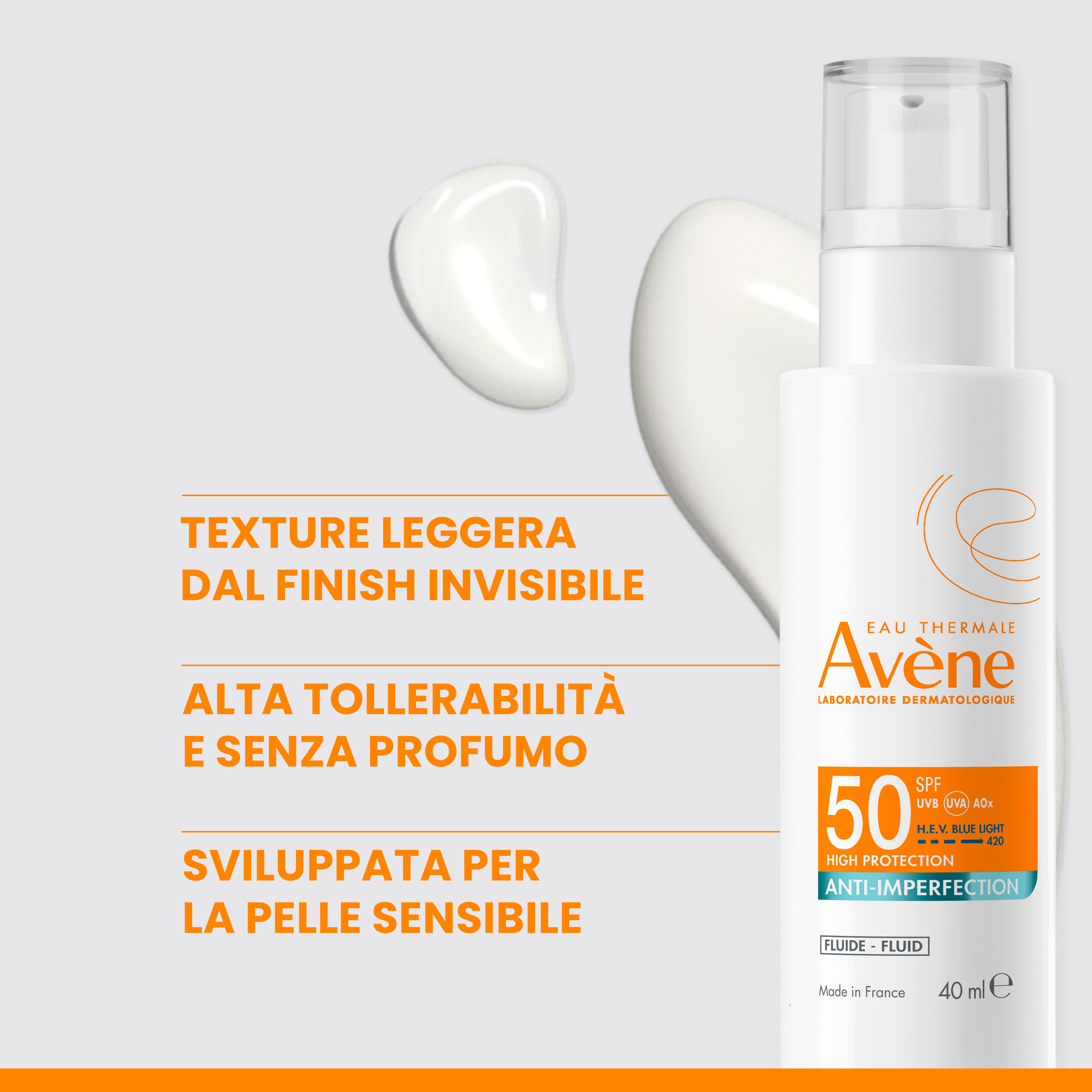Eau Thermale Avène FLUIDO ANTI-IMPERFEZIONI Protezione alta SPF 50 40 ml