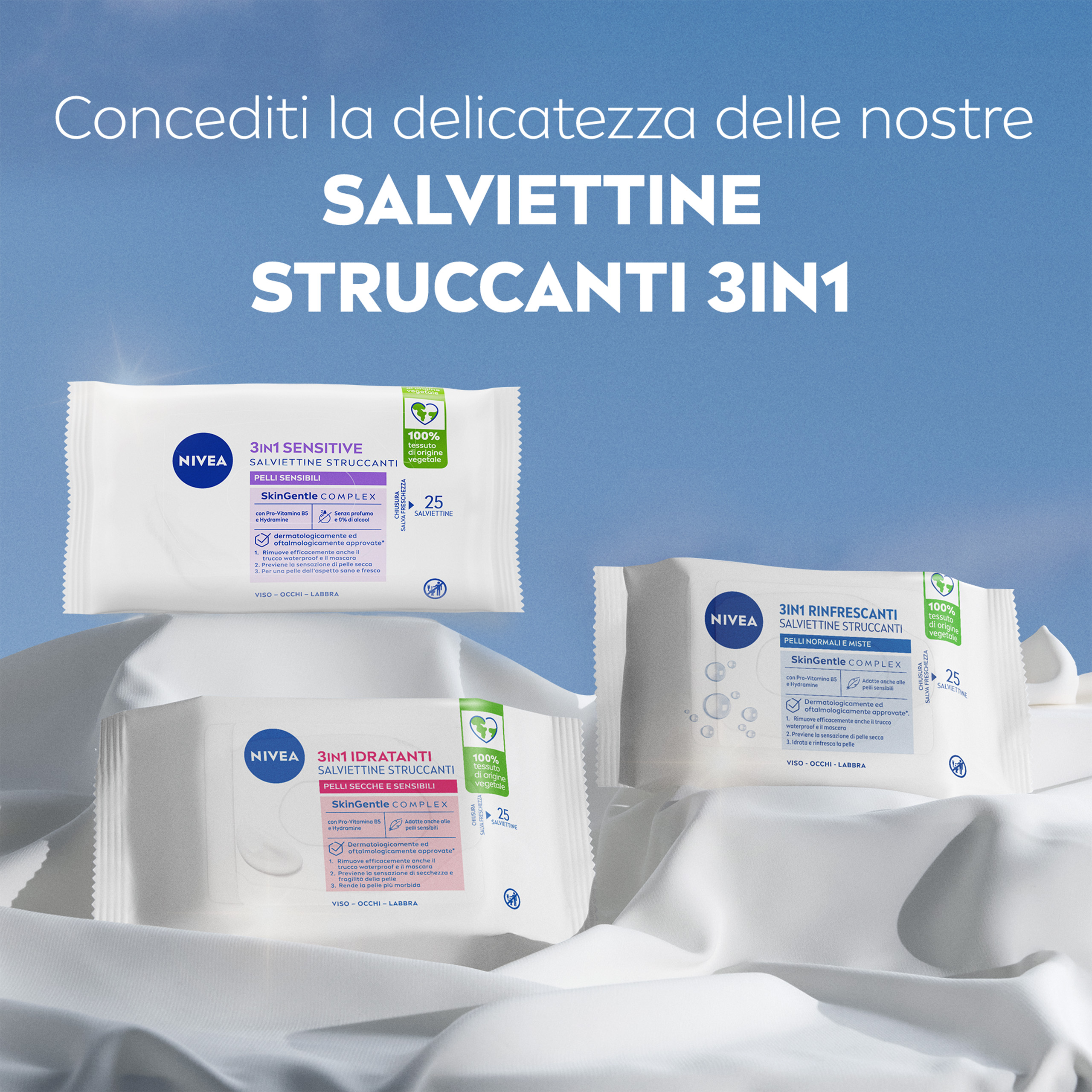 Nivea Salviettine Struccanti 3in1 Micellar 25 Pezzi, Salviettine delicate per occhi, viso e labbra