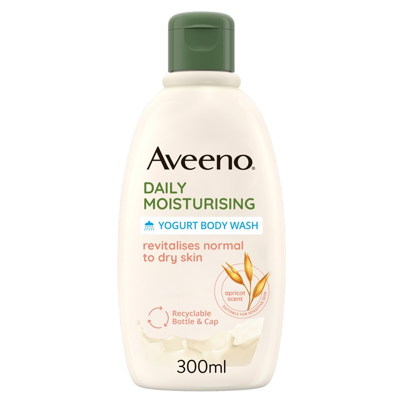 Aveeno, Bagno Doccia allo Yogurt, Dalily Moisturising, Profumo di Miele e Albicocca, da Pelli Normali a Secche, anche Pelli Sensibili, Senza Sapone, 300ml