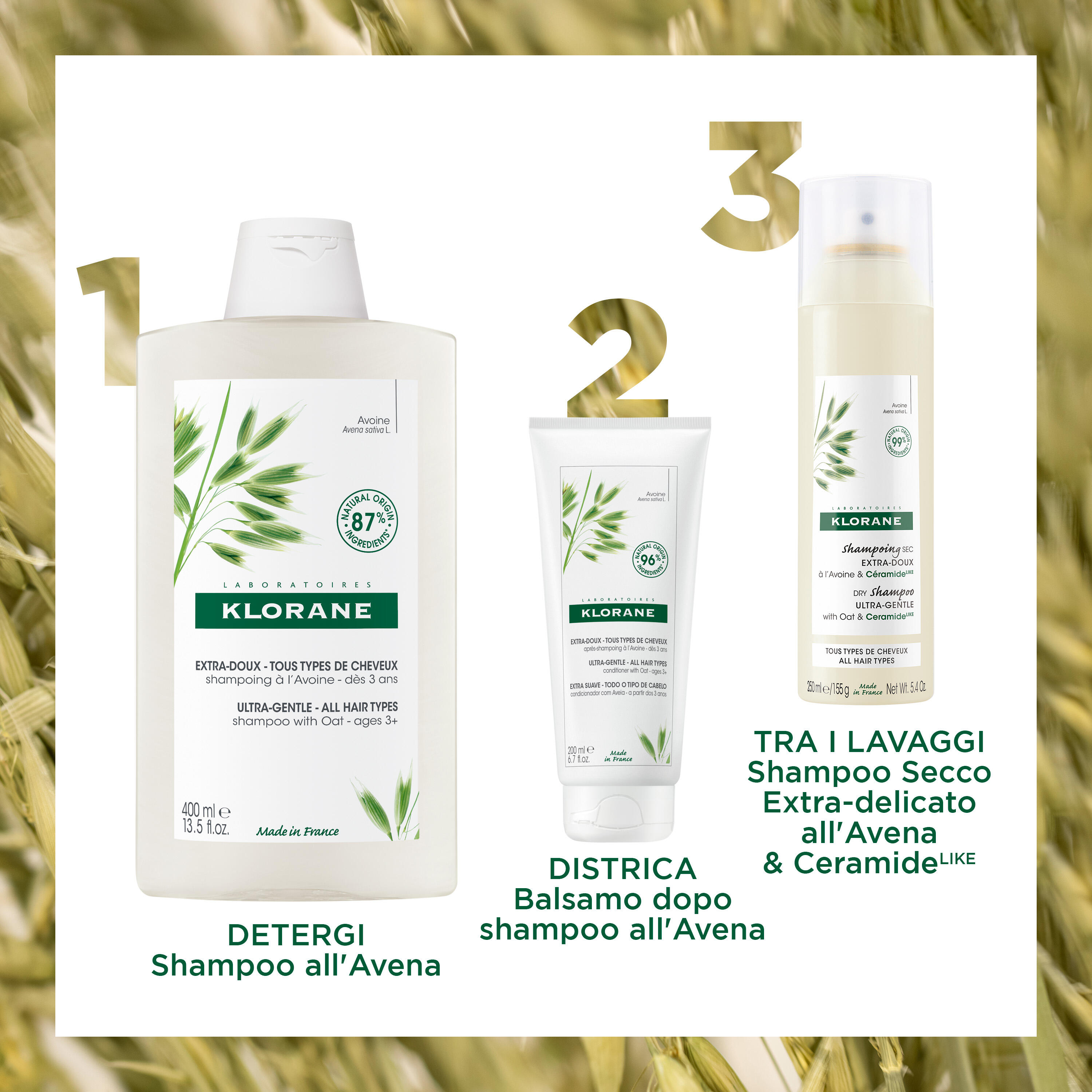 Klorane - Shampoo Secco Extra-Delicato All'Avena & Ceramide Per Tutti I Tipi Di Capelli Spray 150 ml 