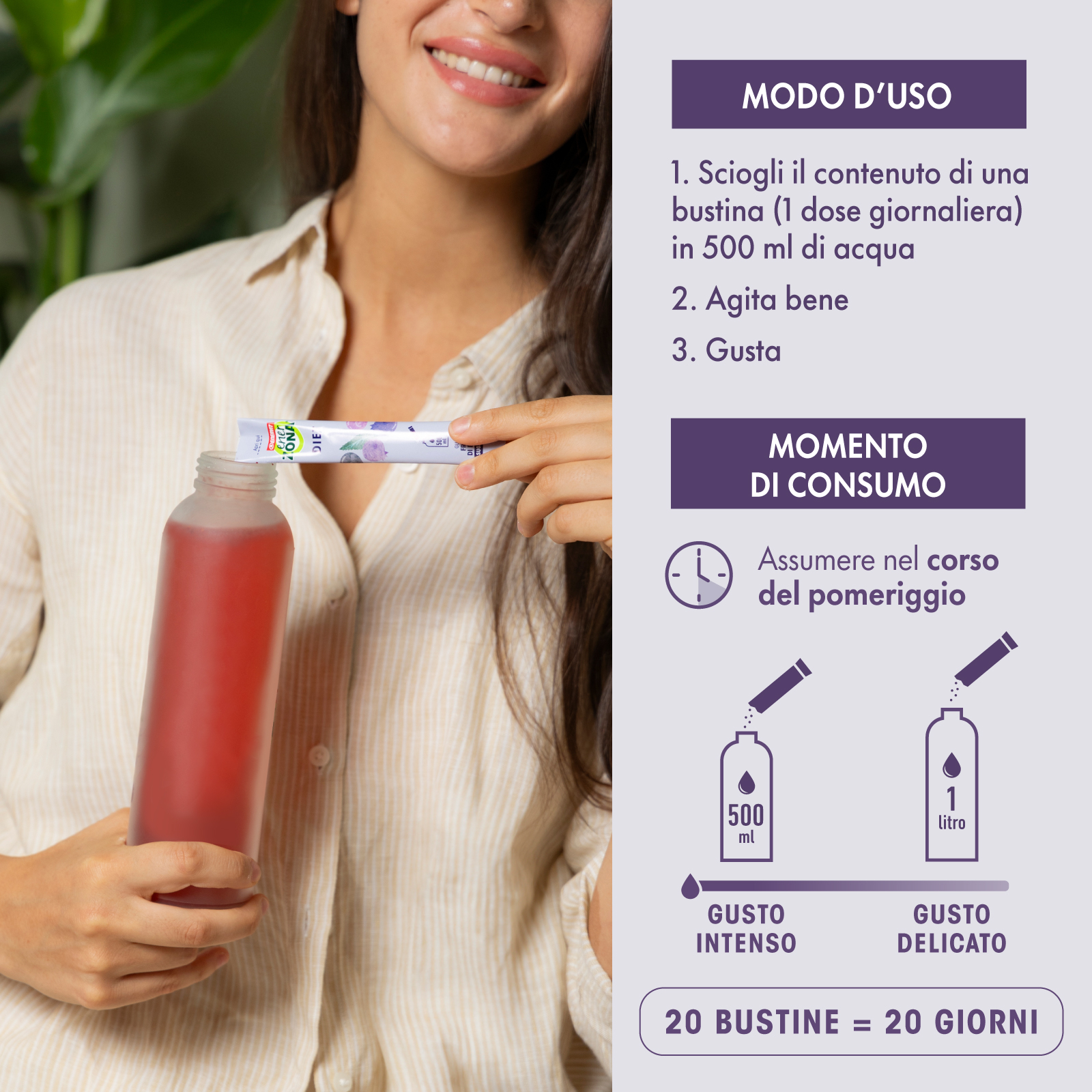 ENERZONA CARE DIET per controllare il senso di fame, la qualità del sonno e il tono dell'umore - GUSTO FRUTTI DI BOSCO - 20 BUSTINE