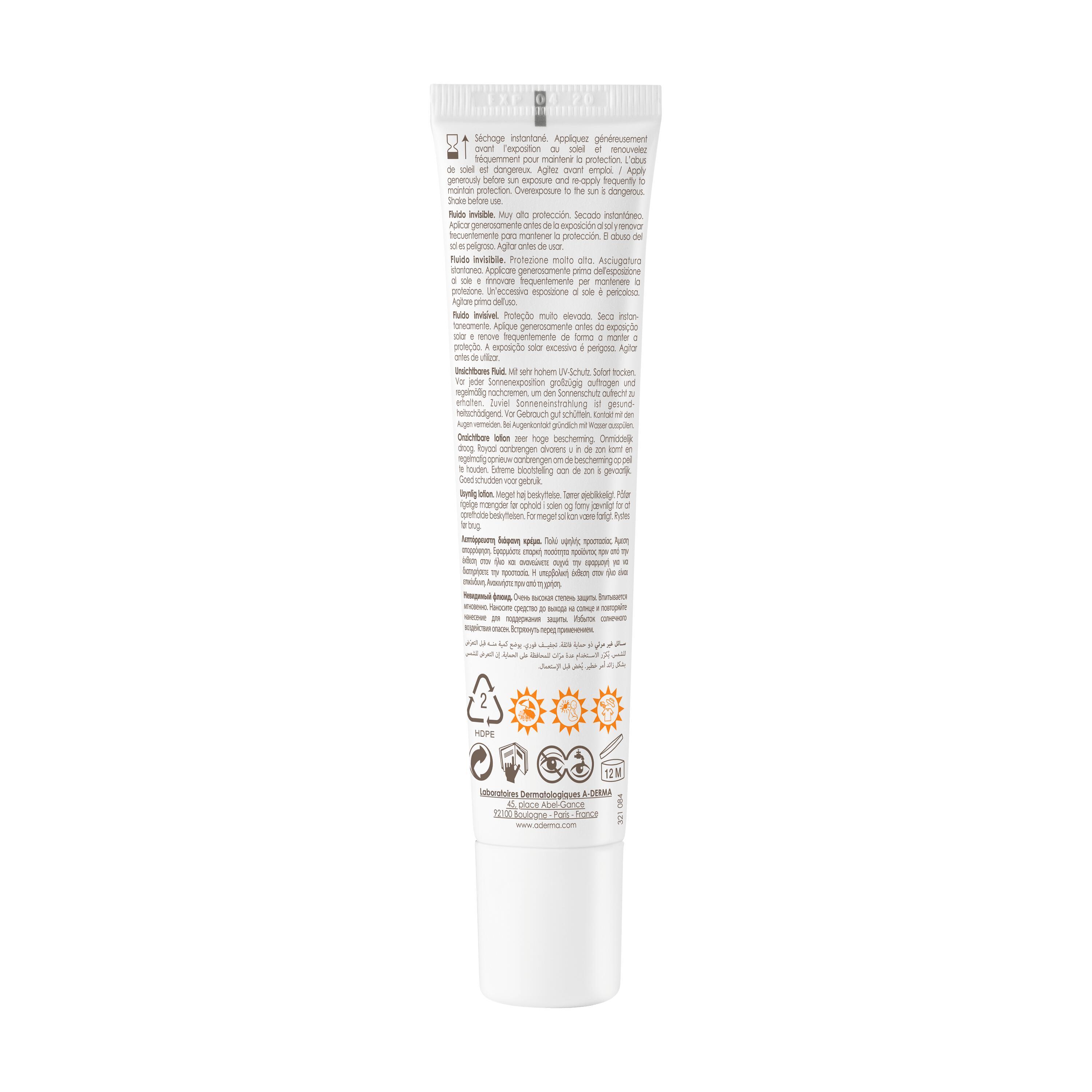 A-DERMA Protect Fluido Solare Viso Invisibile SPF 50+ 40ML