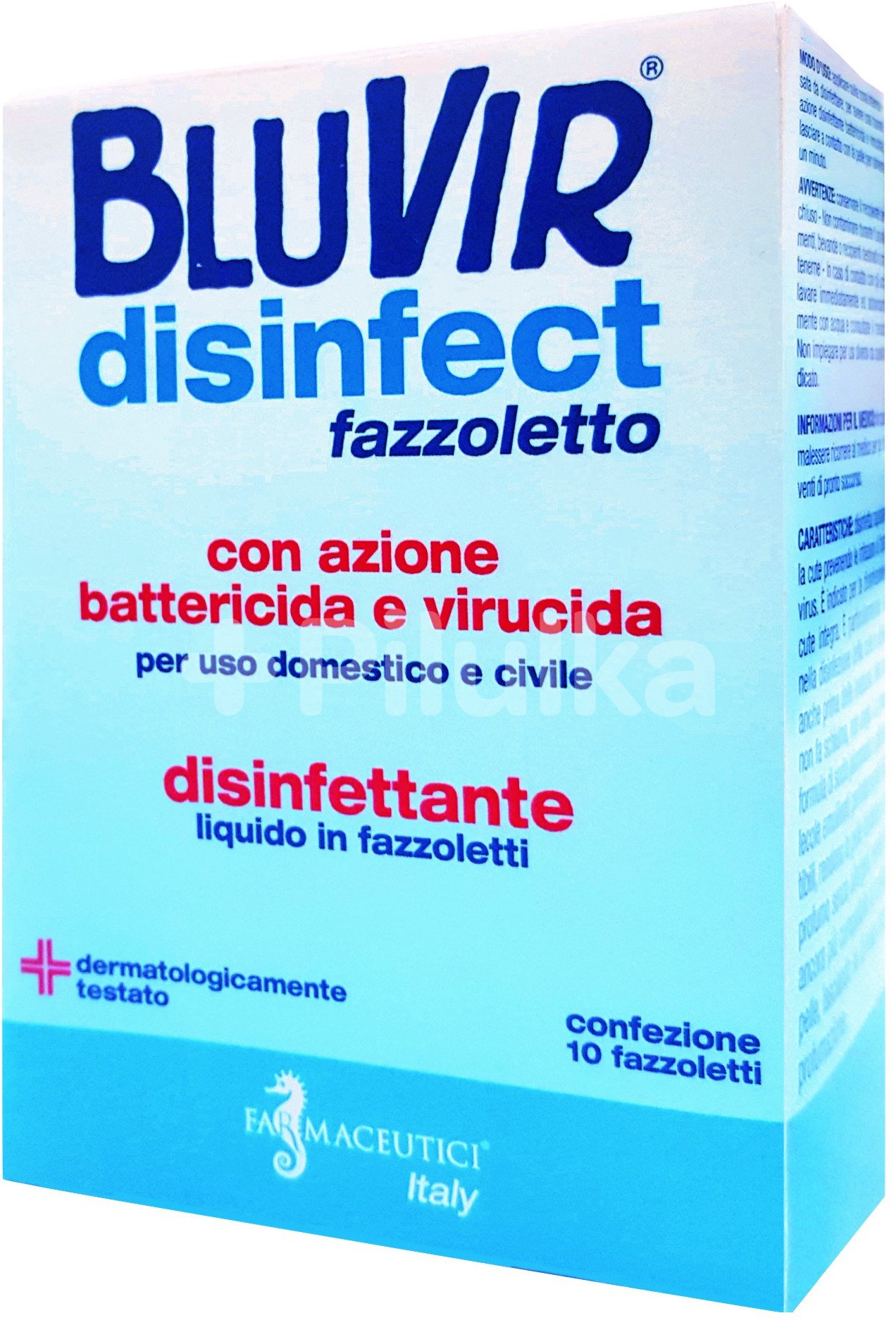 BLUVIR DISINFECT Salviettine disinfettanti ad azione BATTERICIDA E VIRUCIDA 10 fazzoletti