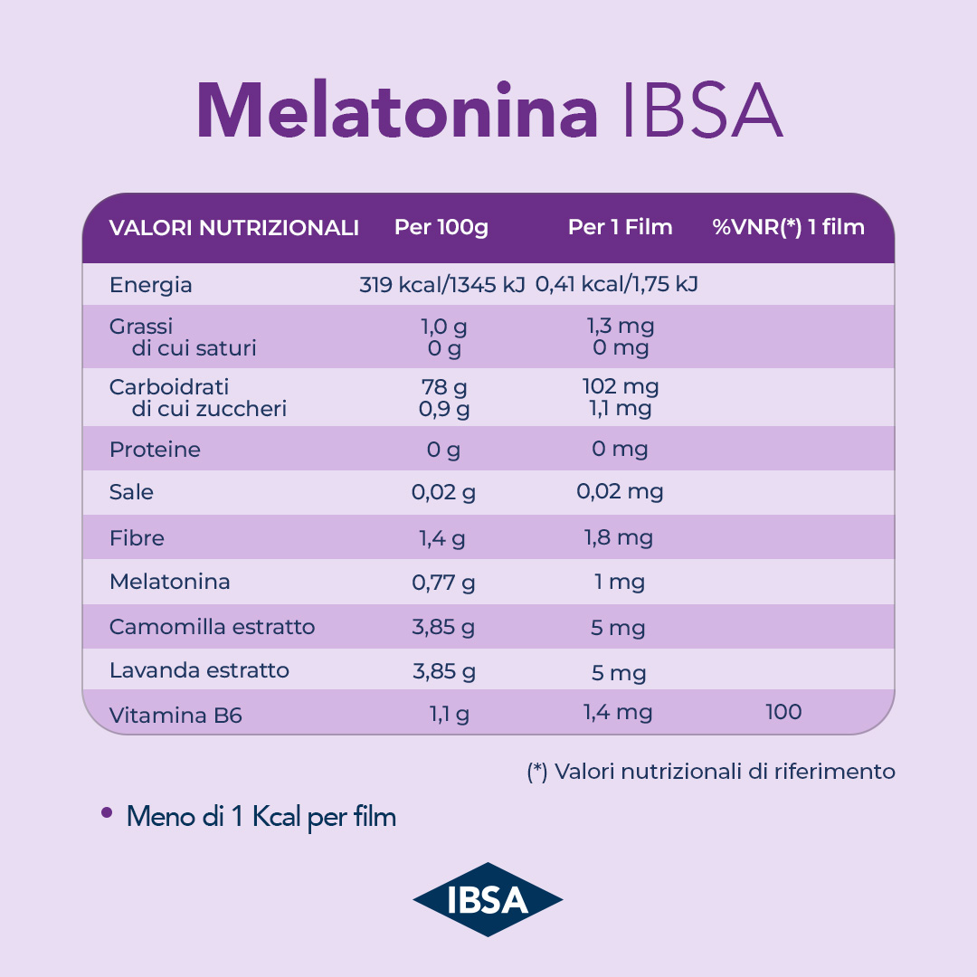 MELATONINA IBSA - Integratore alimentare a base i melatonina, vitamina B6 con camomilla e lavanda per favorire il sonno e migliorarne la qualità  - 30FILM ORALI