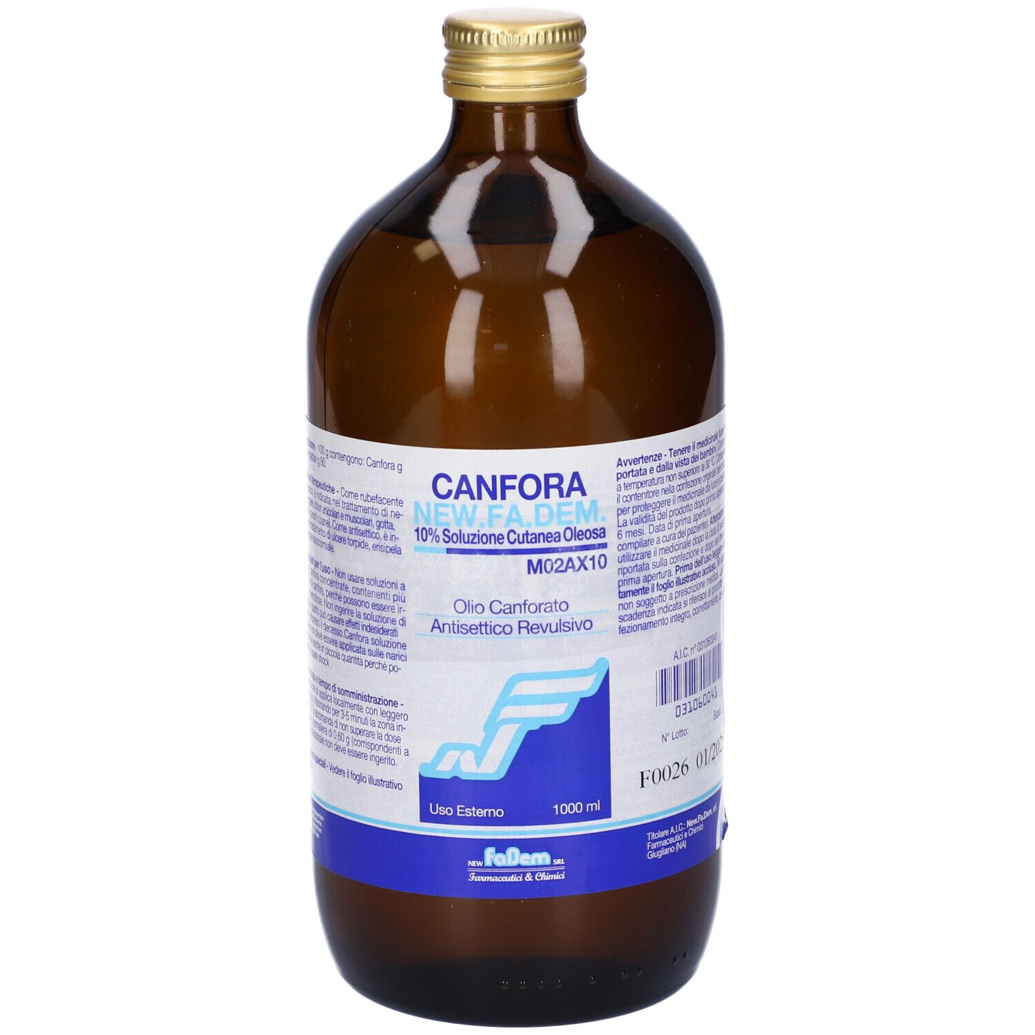 Canfora New Fadem 10% Soluzione Cutanea Oleosa 1000 ml