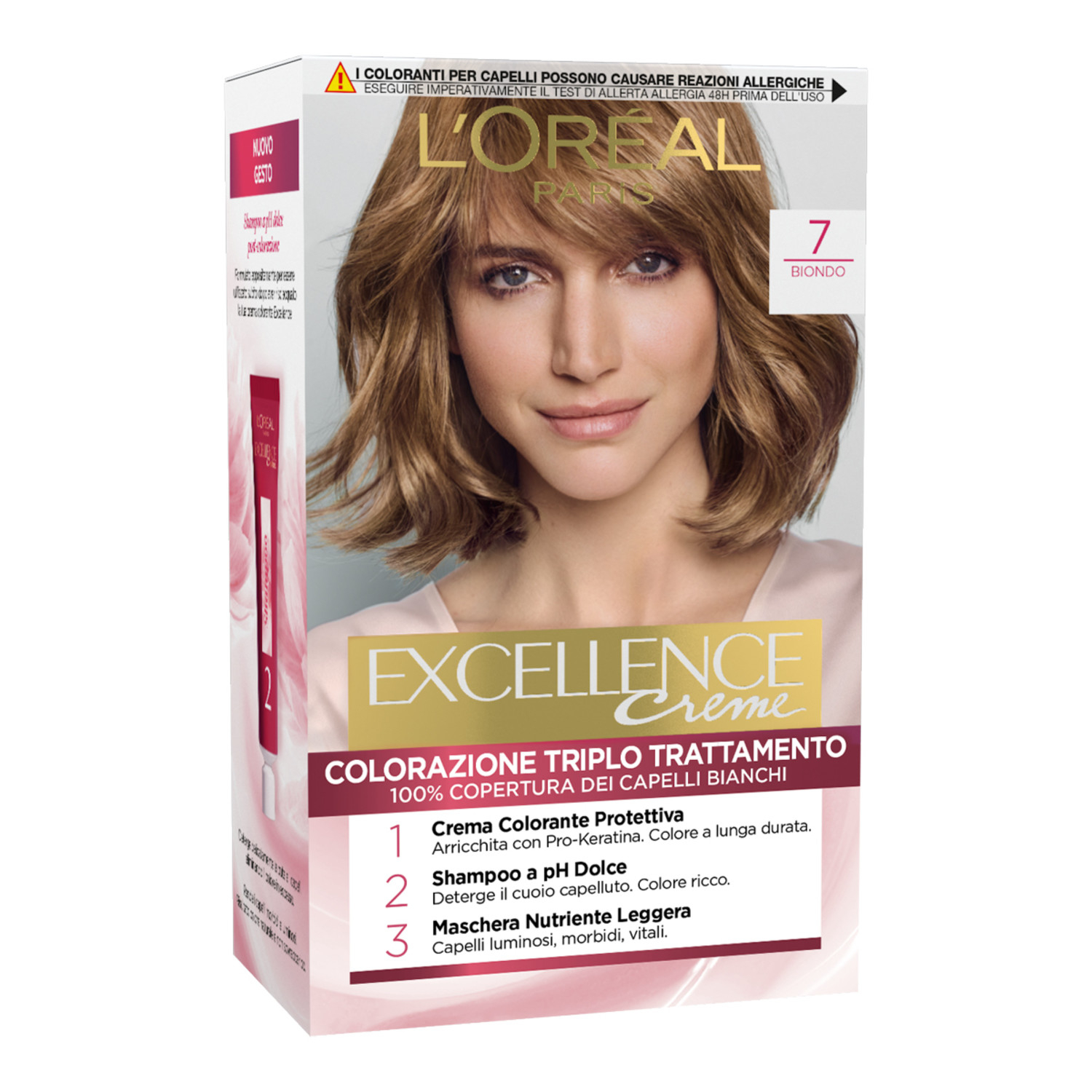 L'Oréal Paris Colorazione Triplo Trattamento Excellence, Con Acido Ialuronico, 100% Copertura Capelli Bianchi, Per Capelli Più Idratati, Biondo (7)