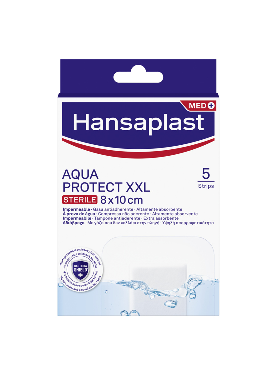 Hansaplast Cerotti Aqua Protect XXL, Cerotti impermeabili per grandi ferite, 5 pezzi da 8 x 10 cm
