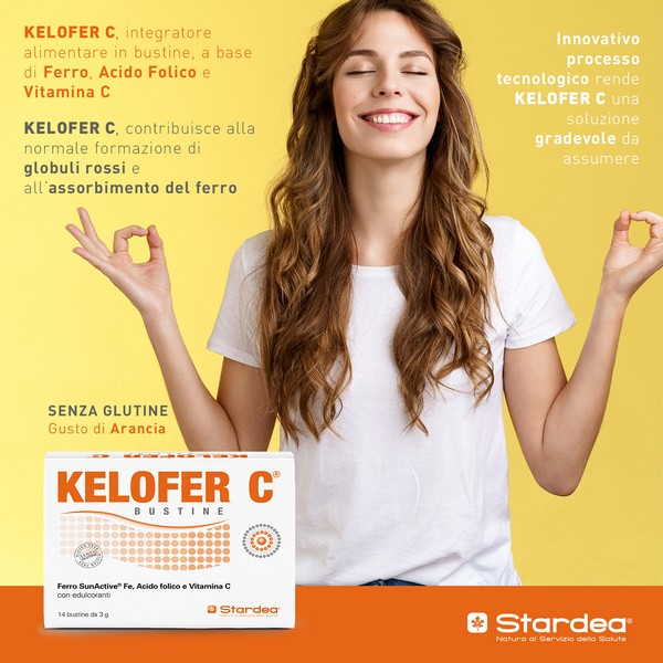 Kelofer C Integratore di Ferro Acido Folico e Vitamina C 14 Bustine