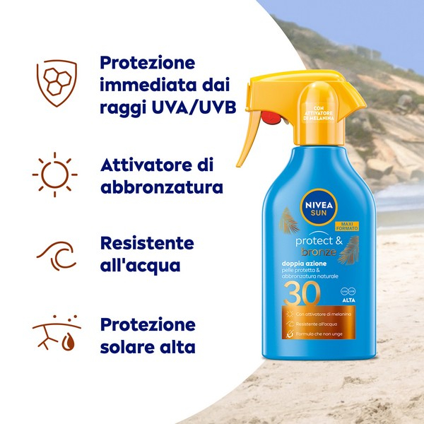Nivea Sun Spray Solare Protect & Bronze FP30 270 ml, Crema solare 30 per un'abbronzatura dorata