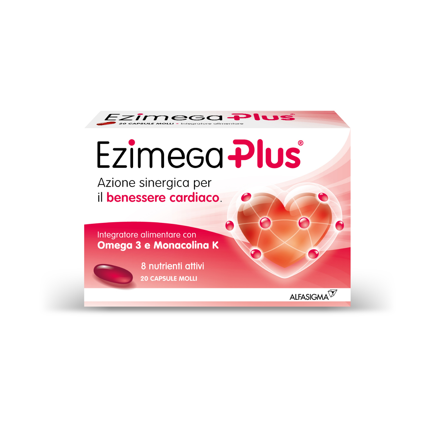 Ezimega Plus, Integratore per il Colestereolo a Base di Omega-3, Policosanoli, Resveratrolo, Acido Folico, Monacolina K, Coenzima Q10, Vitamina B6 e Vitamina B12, utile per il controllo del colesterolo e dei trigliceridi, 20 Capsule molli