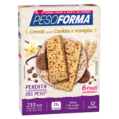 Pesoforma Barrette Cereali Gusto Cookies E Vaniglia - 6 Pasti sostitutivi per perdita e mantenimento del peso corporeo - 12 barrette