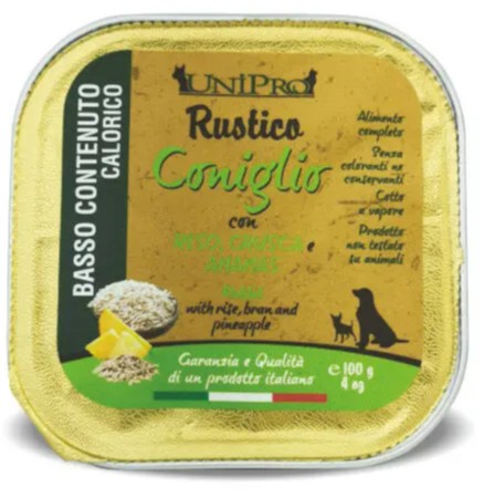 UNIPRO CANE RUSTICO CONIGLIO RISO CRUSCA ANANAS 100GR (vaschetta)