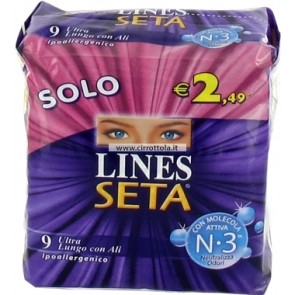 Lines Seta Ultra Assorbente Lungo Con Ali 9 Pezzi