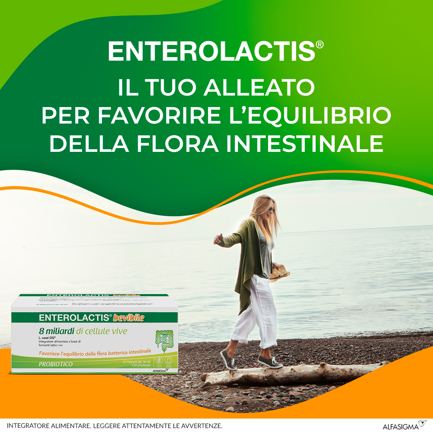 Enterolactis Bevibile, Integratore Alimentare con Fermenti lattici, probiotici L,Casei DG, 8 Miliardi Cellule Vive, Senza Glutine e Lattosio, 12 Flaconcini da 10ml