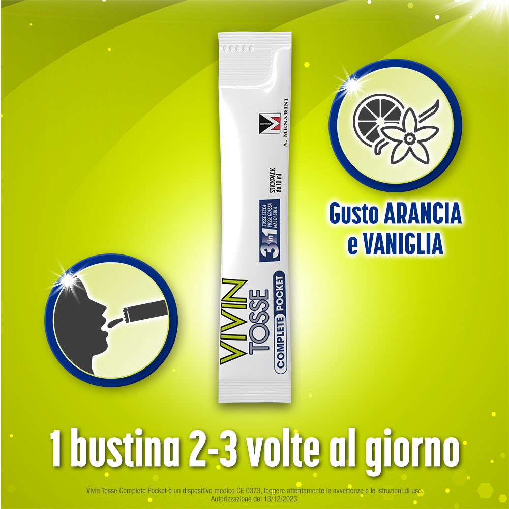 Vivin Tosse Complete 3in1 Pocket Tosse Secca, Grassa, Mal Di Gola 14 stickpack