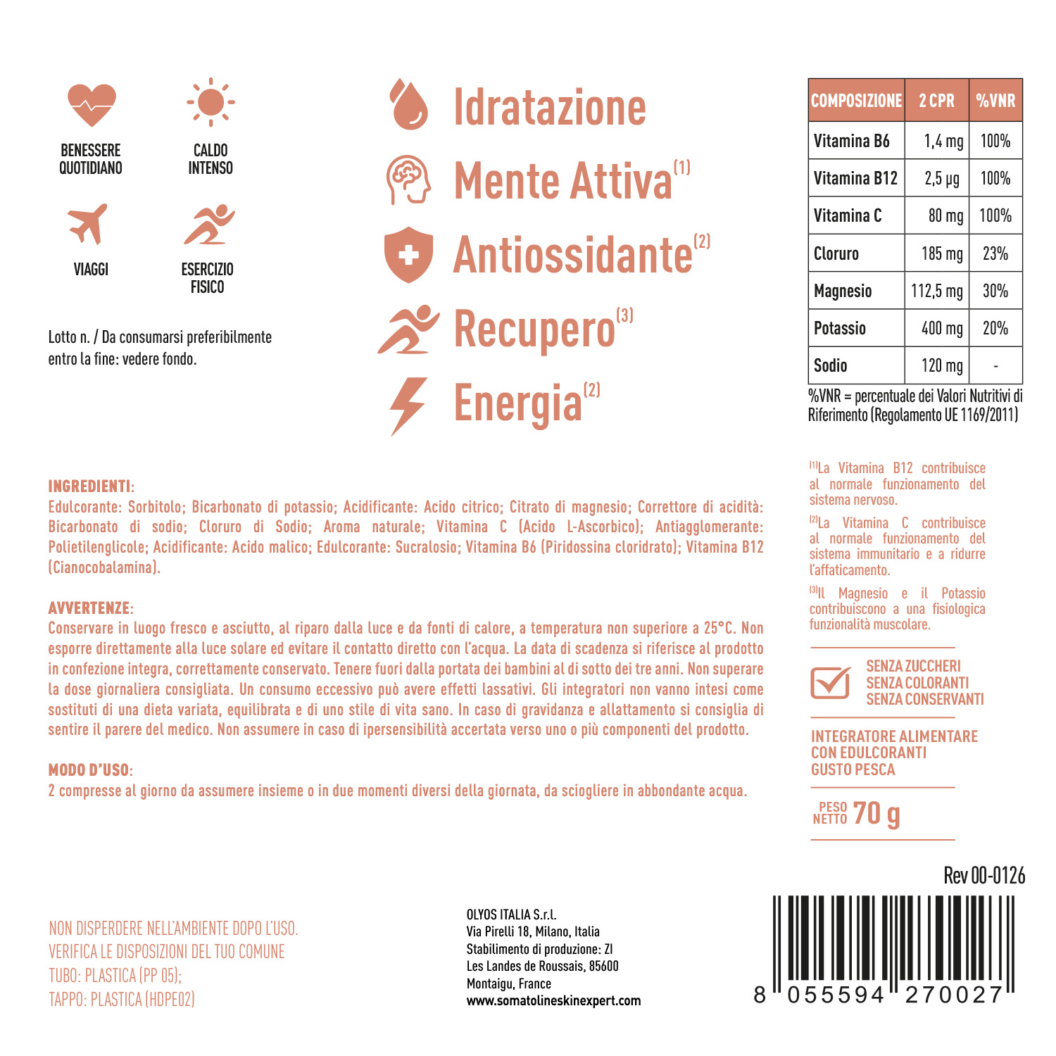 Somatoline SkinExpert Hydrop 20 Compresse Effervescenti Gusto Pesca - Integratore Per Il Metabolismo Energetico