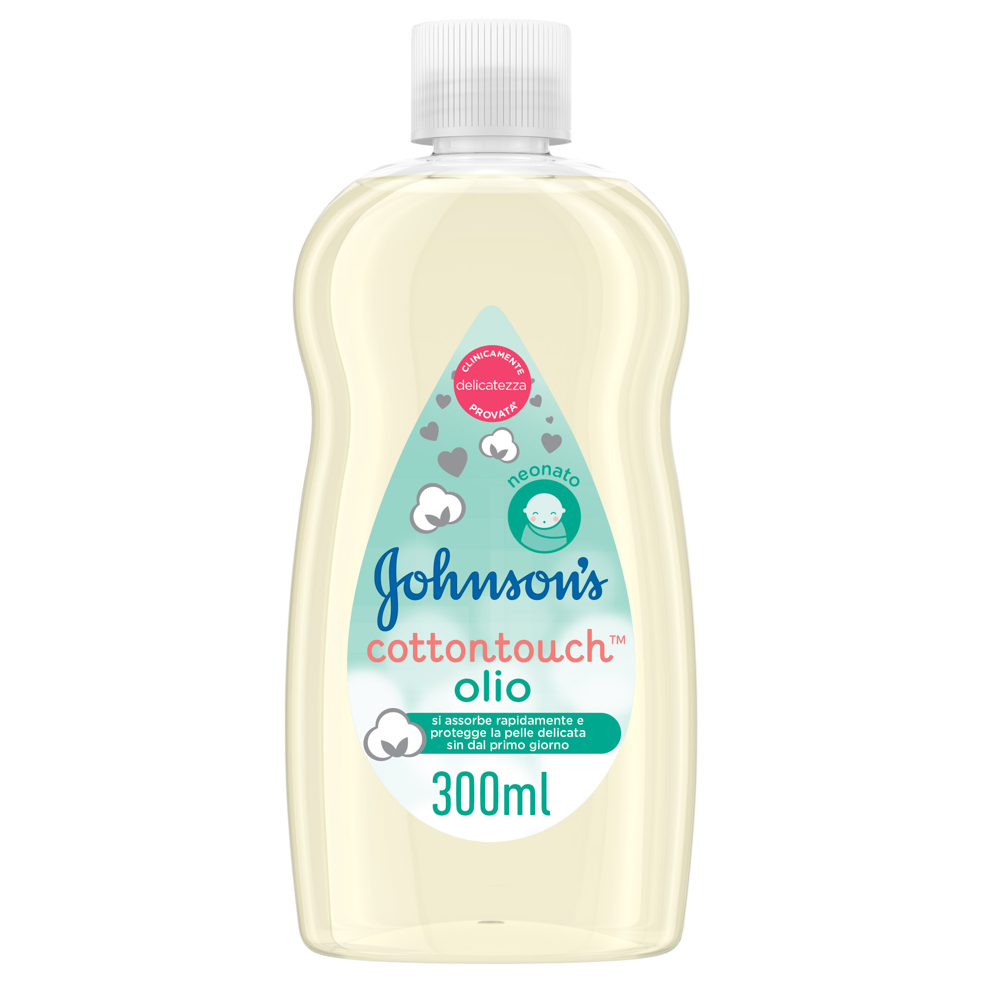 JOHNSON’S Baby, Olio per Bambini e Neonati, Cottontouch, con Vero Cotone, Assorbimento Rapido, 300ml