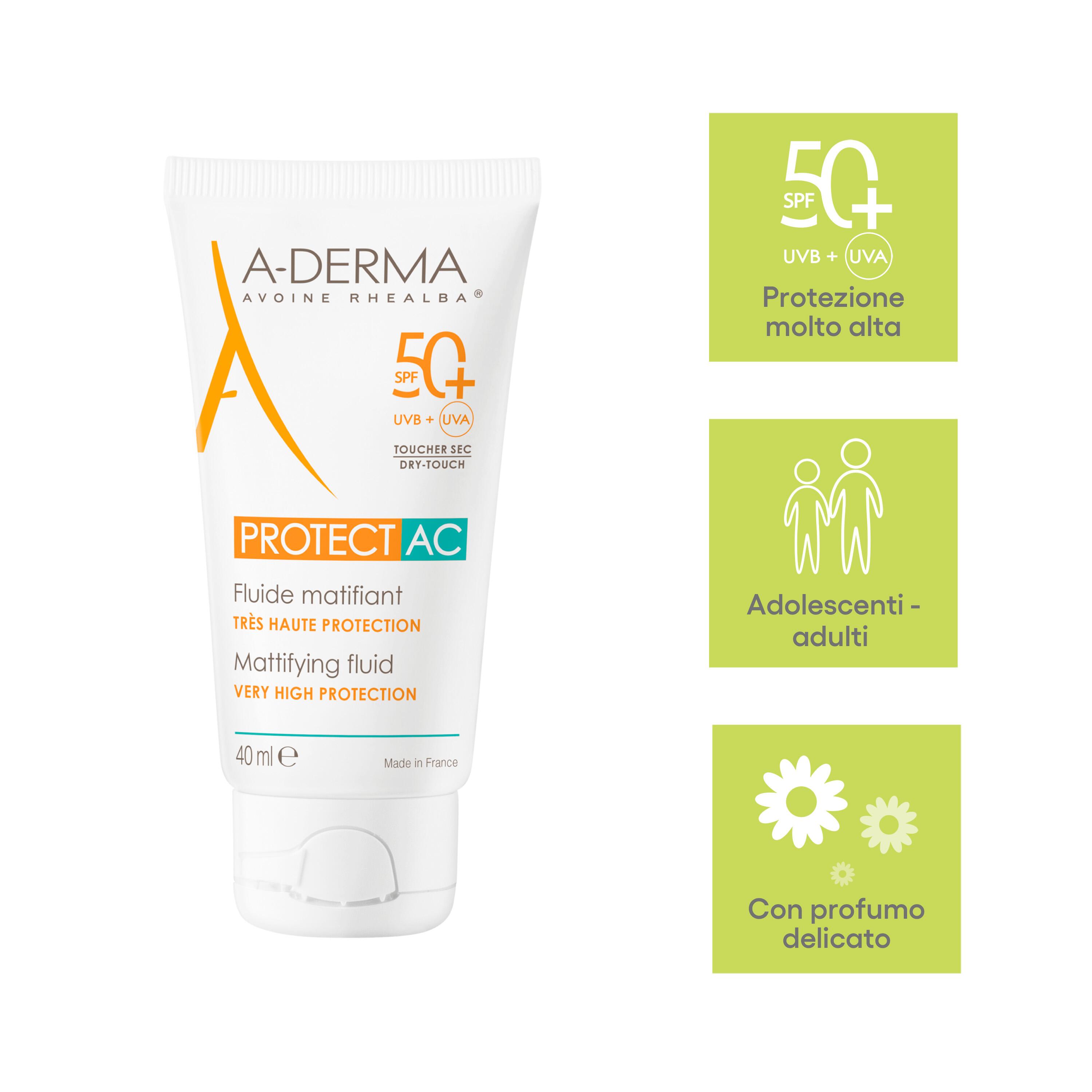 A-Derma Protect AC Fluido Solare Opacizzante SPF 50+ Tubo 40 ml