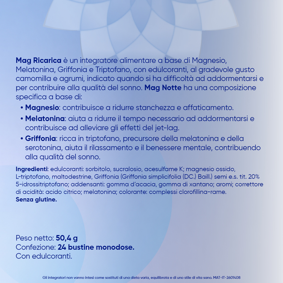 Mag Notte 24 Bustine - Integratore Con Melatonina, Magnesio E Griffonia Per Favorire il Rilassamento E Il Sonno