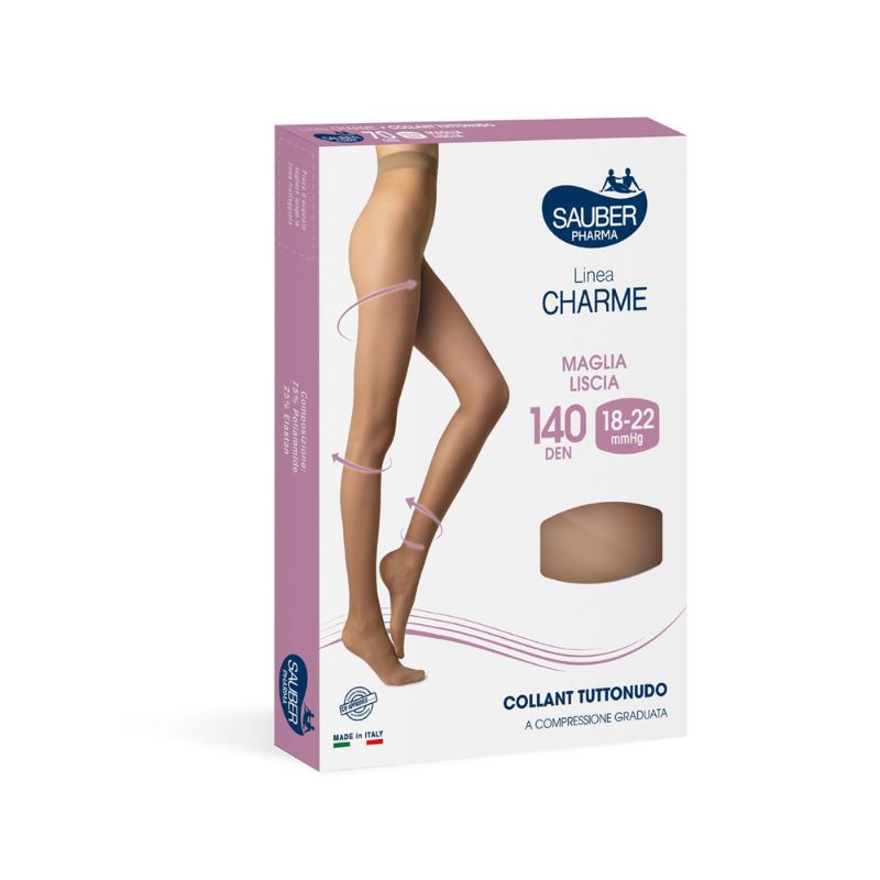 Sauber Pharma - Linea Charme - Collant Tuttonudo Maglia Liscia 140 Den (18-22 mmHg) - Taglia 3 Nero