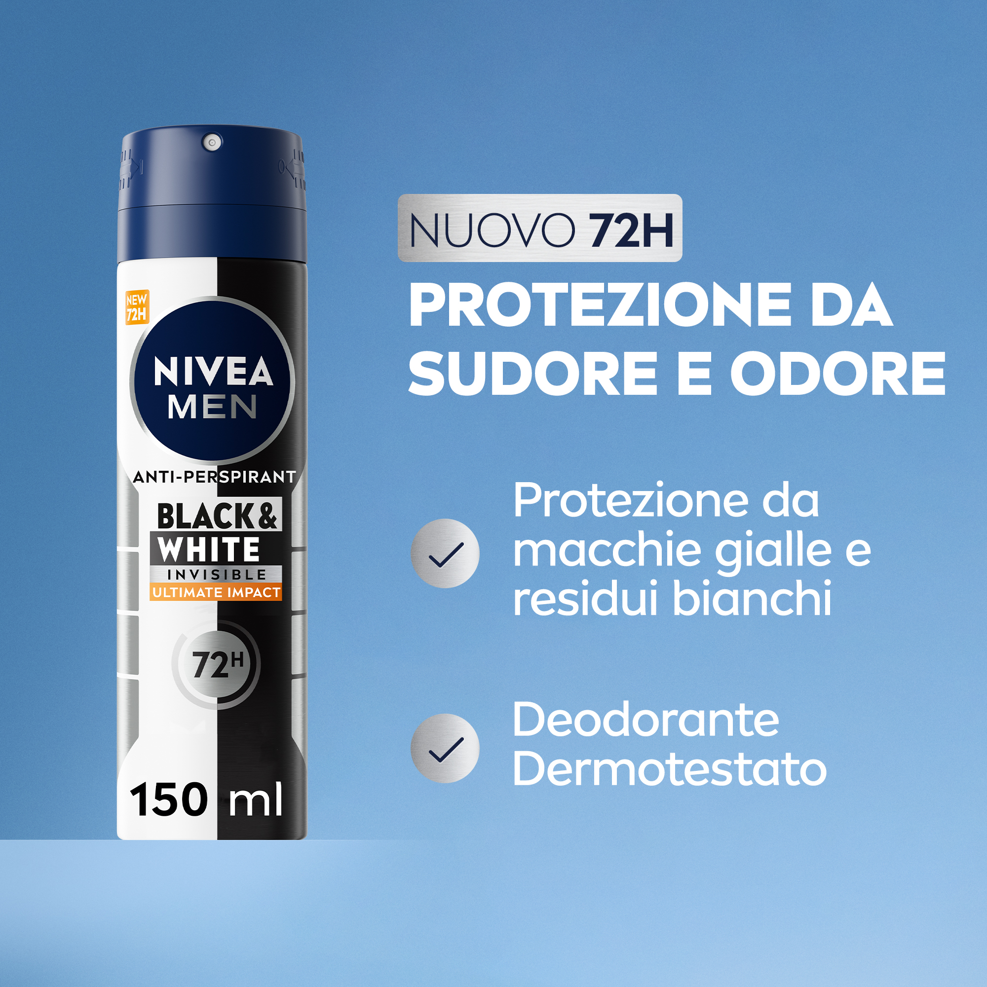 Nivea Men Black & White Invisible Ultimate Impact Spray 12 x150ml,  Deodorante spray antitraspirante
