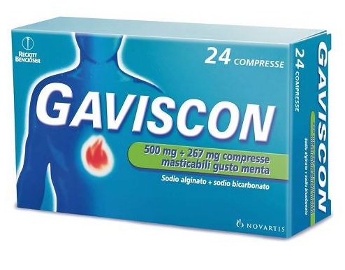GAVISCON 24 CPR MENTA - 500MG + 267MG contro bruciore e acidità di stomaco e sintomi del reflusso gastroesofageo