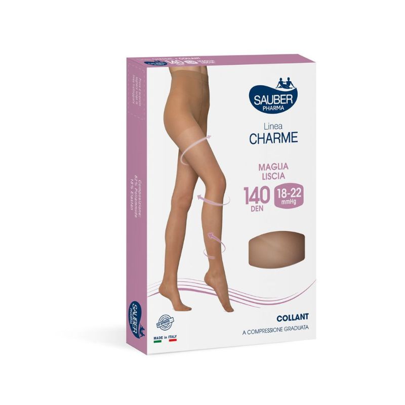 Sauber Pharma - Linea Charme - Collant Maglia Liscia 140 Den (18-22 mmHg) - Taglia 4 Neutro Beige