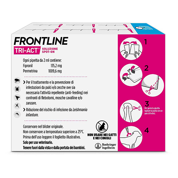Frontline Tri Act x6 Pipette, Antiparassitario Per Cani e Cuccioli (Taglia M 10-20Kg) Contro Pulci, Zecche, Zanzare, Pappataci e Leishmaniosi