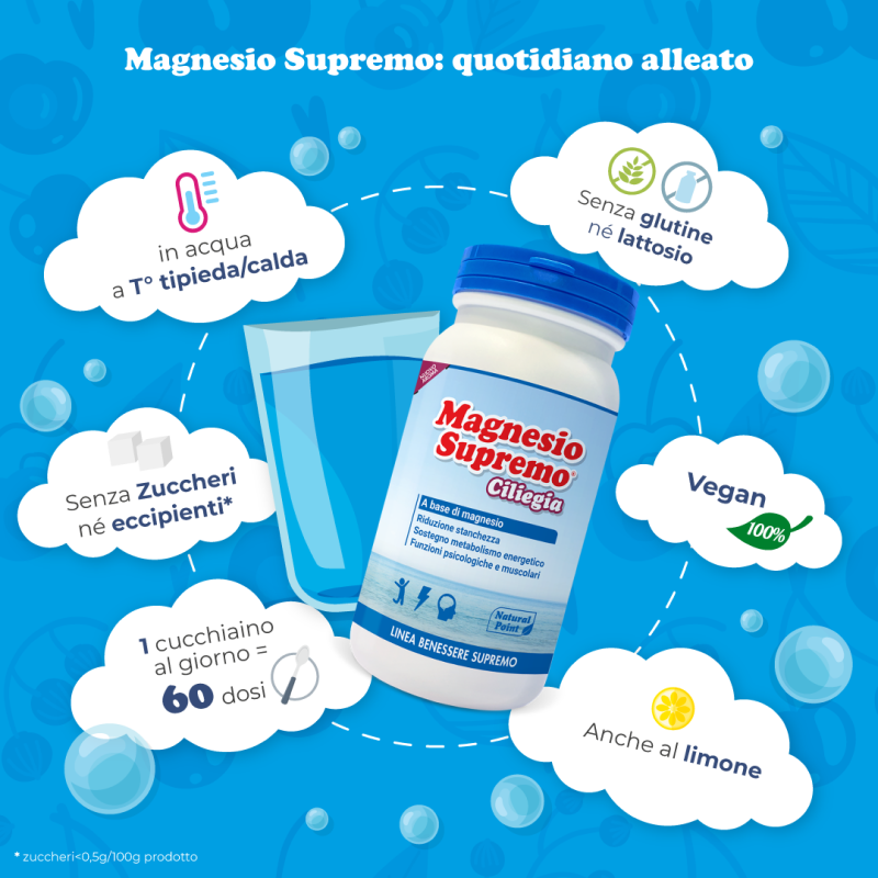 Magnesio Supremo Ciliegia - Integratore per stanchezza e stress - 150 g