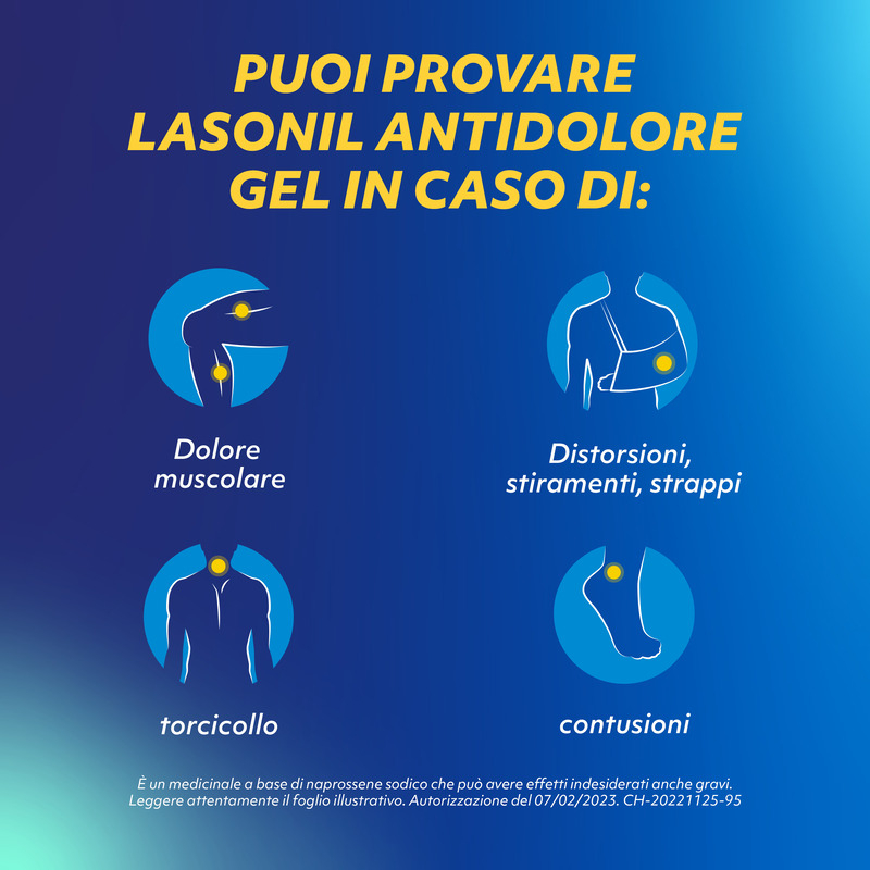 Lasonil Antidolore Gel antidolorifico e antinfiammatorio per il trattamento di Mal di Schiena, Dolori Muscolari e Articolari, Tubo da 50gr