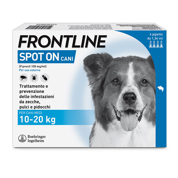 Frontline Spot On Cani x4 Pipette, Antiparassitario per Cani e Cuccioli (10-20Kg), Contro Pulci, Zecche E Pidocchi 