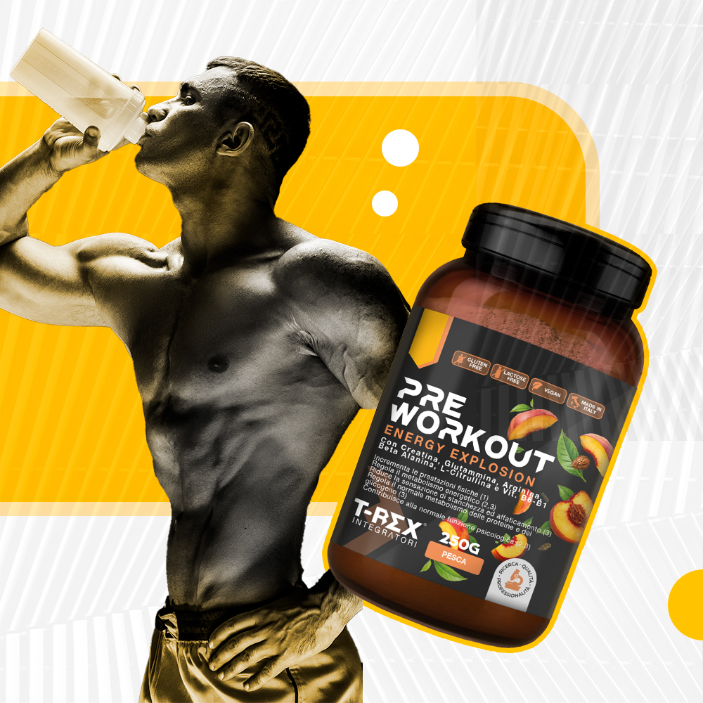 T-Rex Integratori Pre Workout Energy Explosion Gusto Pesca 250 g - Integratore Per Lo Sport