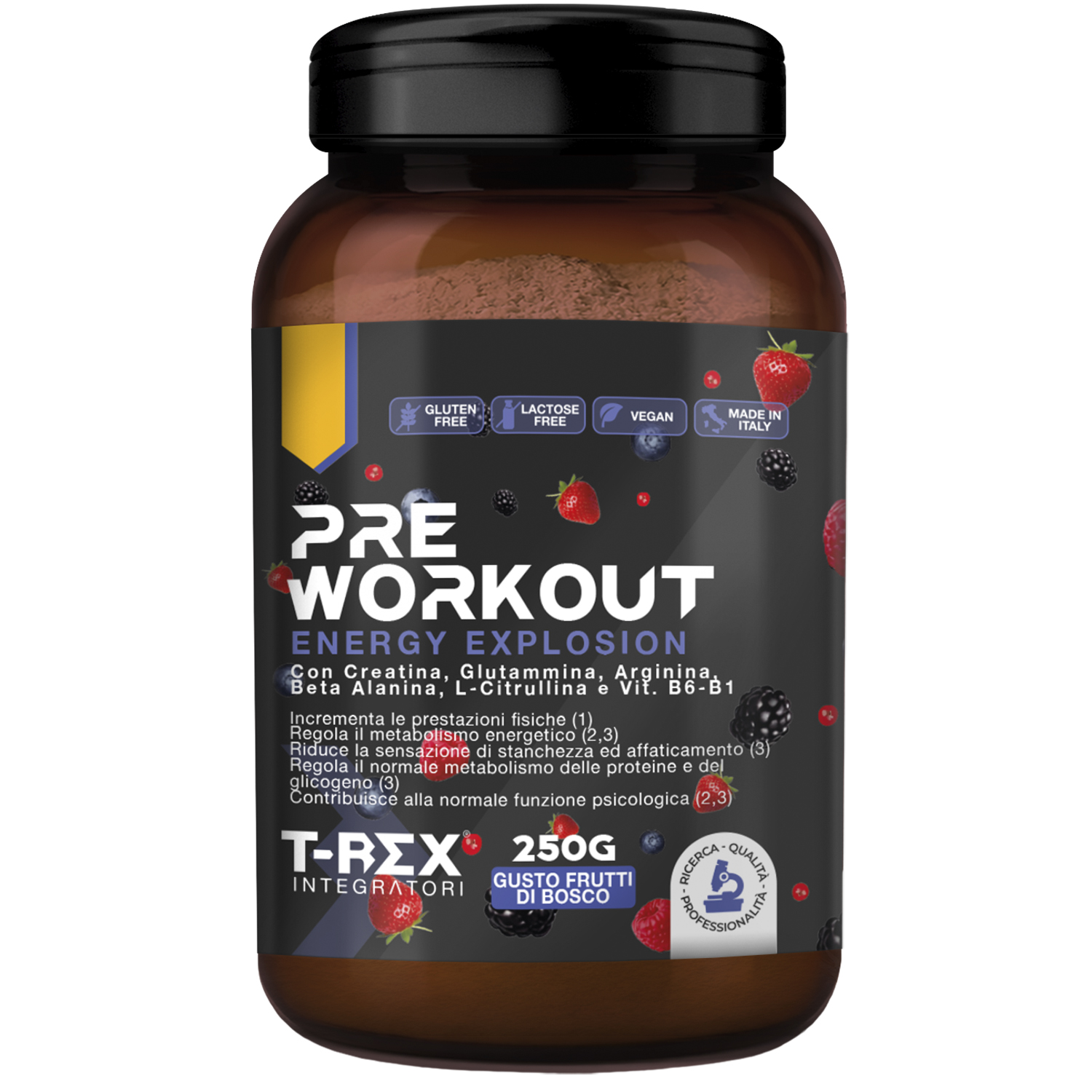 T-Rex Integratori Pre Workout Energy Explosion Gusto Frutti Di Bosco 250 g - Integratore Per Lo Sport